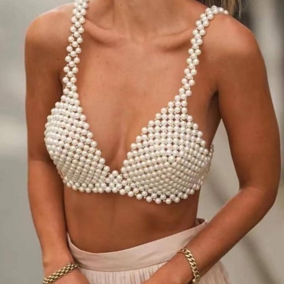. Other - White Boho Womens Faux Pearl Beaded Body Chain